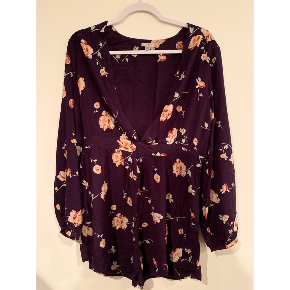 Plum Floral Print Romper - Size 10 - Picture 2 of 4